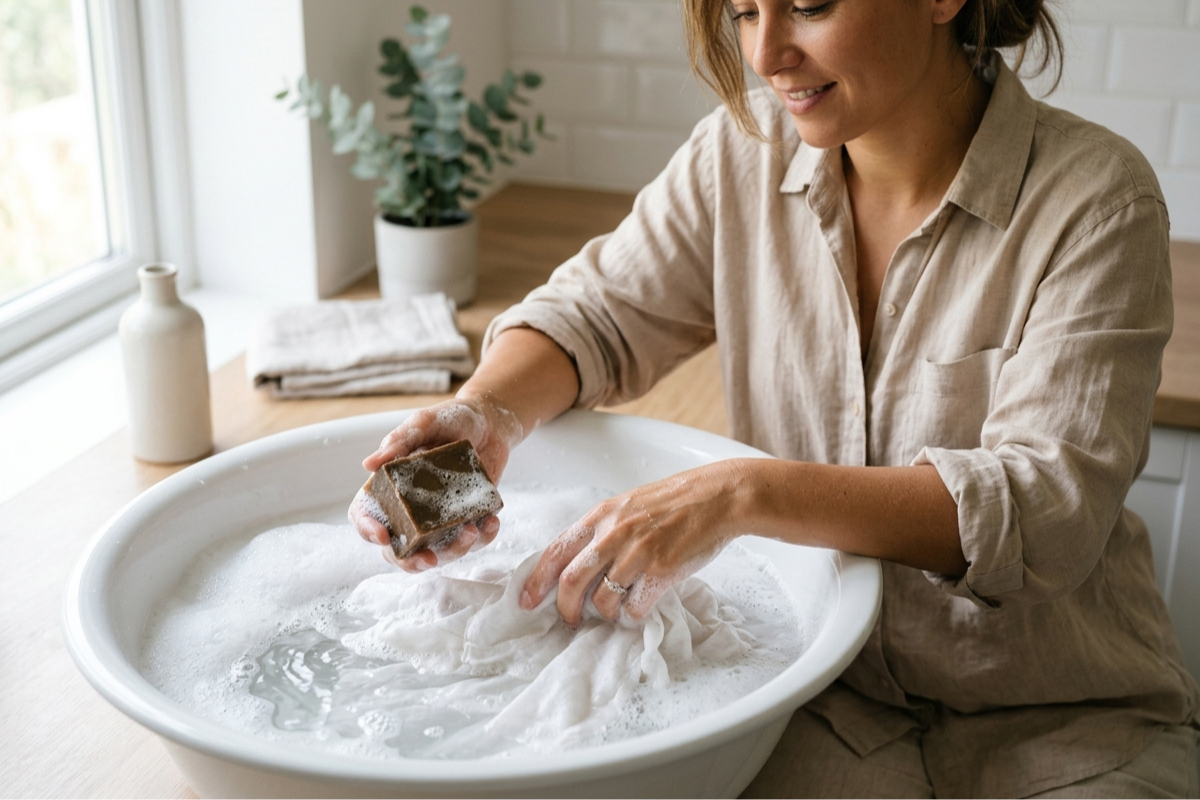 A woman washing clothes